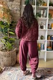 Cabbage Rose Cotton Quilted Jacket Burgundy