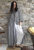 Callie Stripe Maxi Shirt Dress Black