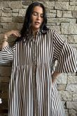 Callie Stripe Maxi Shirt Dress Chocolate