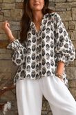 Daughter Of Ibiza Indira Balloon Sleeve Shirt Black & Earth Pre order 14 days