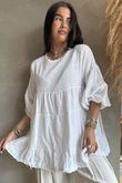 Driftwood Bell Sleeve Smock Top White