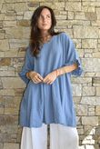 Dusk Bubble Cotton Smock Top Denim