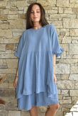Dusk Bubble Cotton Smock Top Denim