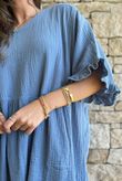 Dusk Bubble Cotton Smock Top Denim