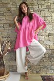 Dusk Bubble Cotton Smock Top Hot Pink