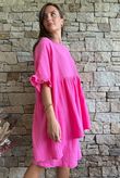 Dusk Bubble Cotton Smock Top Hot Pink