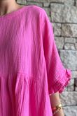 Dusk Bubble Cotton Smock Top Hot Pink