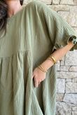 Dusk Bubble Cotton Smock Top Olive