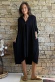 Dusk Bubble Cotton Teabag Smock Dress Black