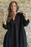 Dusk Bubble Cotton Teabag Smock Dress Black