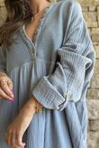 Dusk Bubble Cotton Teabag Smock Dress Bridgerton Blue