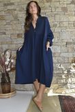 Dusk Bubble Cotton Teabag Smock Dress Navy