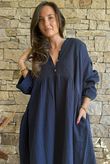 Dusk Bubble Cotton Teabag Smock Dress Navy
