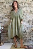 Dusk Bubble Cotton Teabag Smock Dress Olive