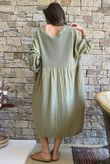 Dusk Bubble Cotton Teabag Smock Dress Olive