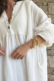 Dusk Bubble Cotton Teabag Smock Dress Warm White