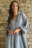 Dusk Bubble Cotton Tiered Dress Bridgerton Blue