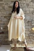 Dusk Bubble Cotton Tiered Dress Buttercream