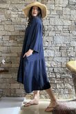 Dusk Bubble Cotton Tiered Dress Navy