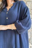 Dusk Bubble Cotton Tiered Dress Navy