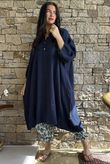 Dusk Bubble Cotton Tiered Dress Navy