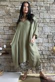 Dusk Bubble Cotton Tiered Dress Olive