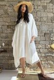 Dusk Bubble Cotton Tiered Dress Warm White