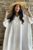 Dusk Bubble Cotton Tiered Dress Warm White