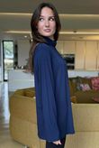Essential Fine Jersey Polo Neck Top Navy 