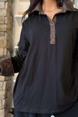 Essential Body Stretch Cotton Collar & Cuff Shirt Black Leopard 