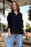 Essential Body Stretch Cotton Collar & Cuff Shirt Black `