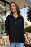 Essential Body Stretch Cotton Collar & Cuff Shirt Black `