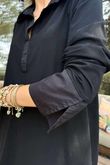 Essential Body Stretch Cotton Collar & Cuff Shirt Black `