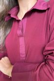 Essential Body Stretch Cotton Collar & Cuff Shirt Burgundy - 