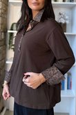 Essential Body Stretch Cotton Collar & Cuff Shirt Chocolate Leopard 