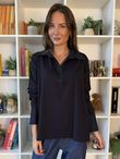 Essential Body Stretch Cotton Collar & Cuff Shirt Navy