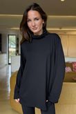 Essential Fine Jersey Polo Neck Top Black 
