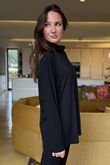Essential Fine Jersey Polo Neck Top Black 