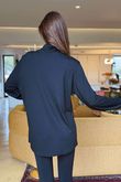 Essential Fine Jersey Polo Neck Top Black 