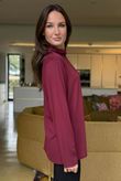 Essential Fine Jersey Polo Neck Top Burgundy