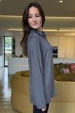 Essential Fine Jersey Polo Neck Top Graphite