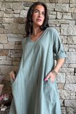 Frame Cotton Pocketed A Line Dress Khaki