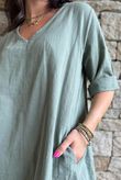 Frame Cotton Pocketed A Line Dress Khaki