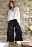 Frame Cotton Shirring Waist Wide Leg Pant Black