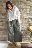 Frame Cotton Shirring Waist Wide Leg Pant Khaki