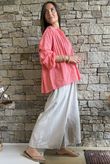 Frame Cotton Shirring Waist Wide Leg Pant Stone