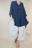 Golden Threads Dobby High Low Shirt Navy /24 =