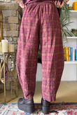 Heritage Needlecord Plaid Relaxed Barrel Pant Aubergine & Indian Pink