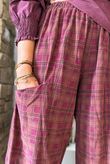 Heritage Needlecord Plaid Relaxed Barrel Pant Aubergine & Indian Pink