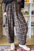 Heritage Needlecord Plaid Relaxed Barrel Pant Black & Chocolate